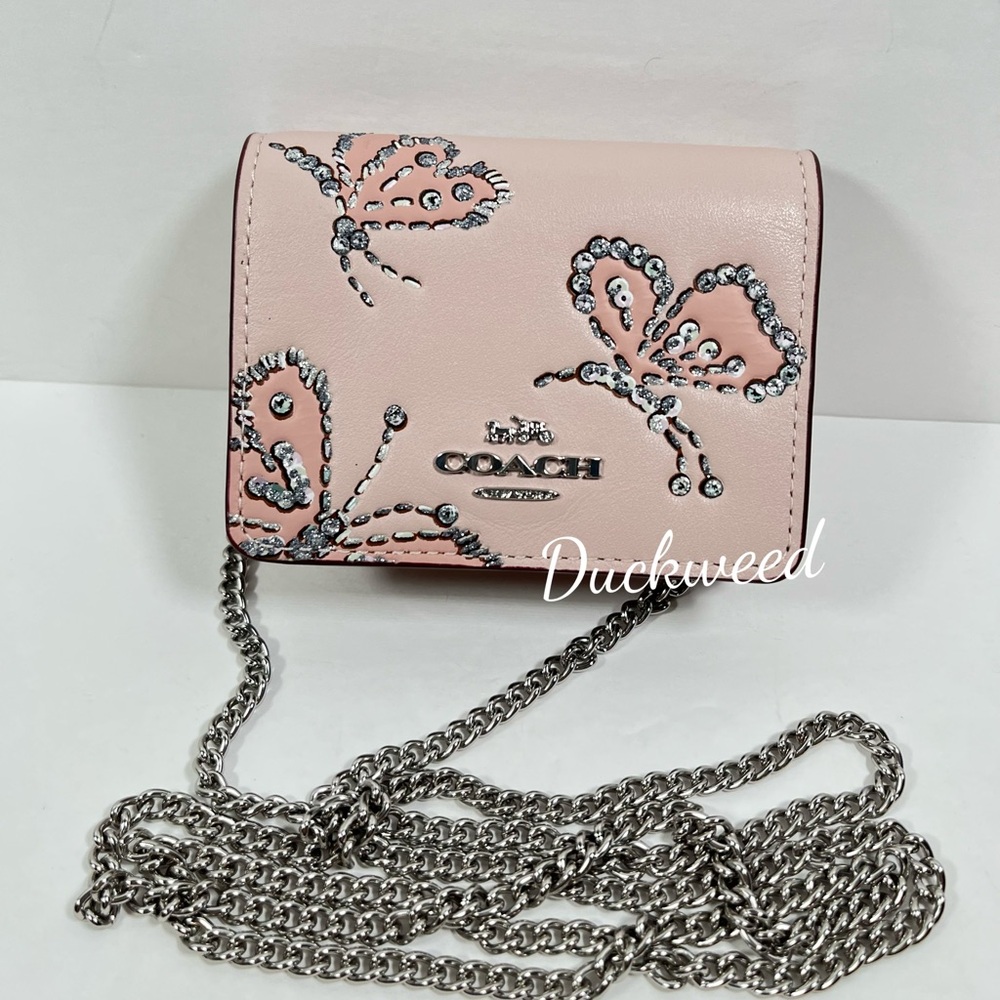Sold❌Coach Mini Wallet On A Chain With Sparkly Butterfly Print CCI81 NWT